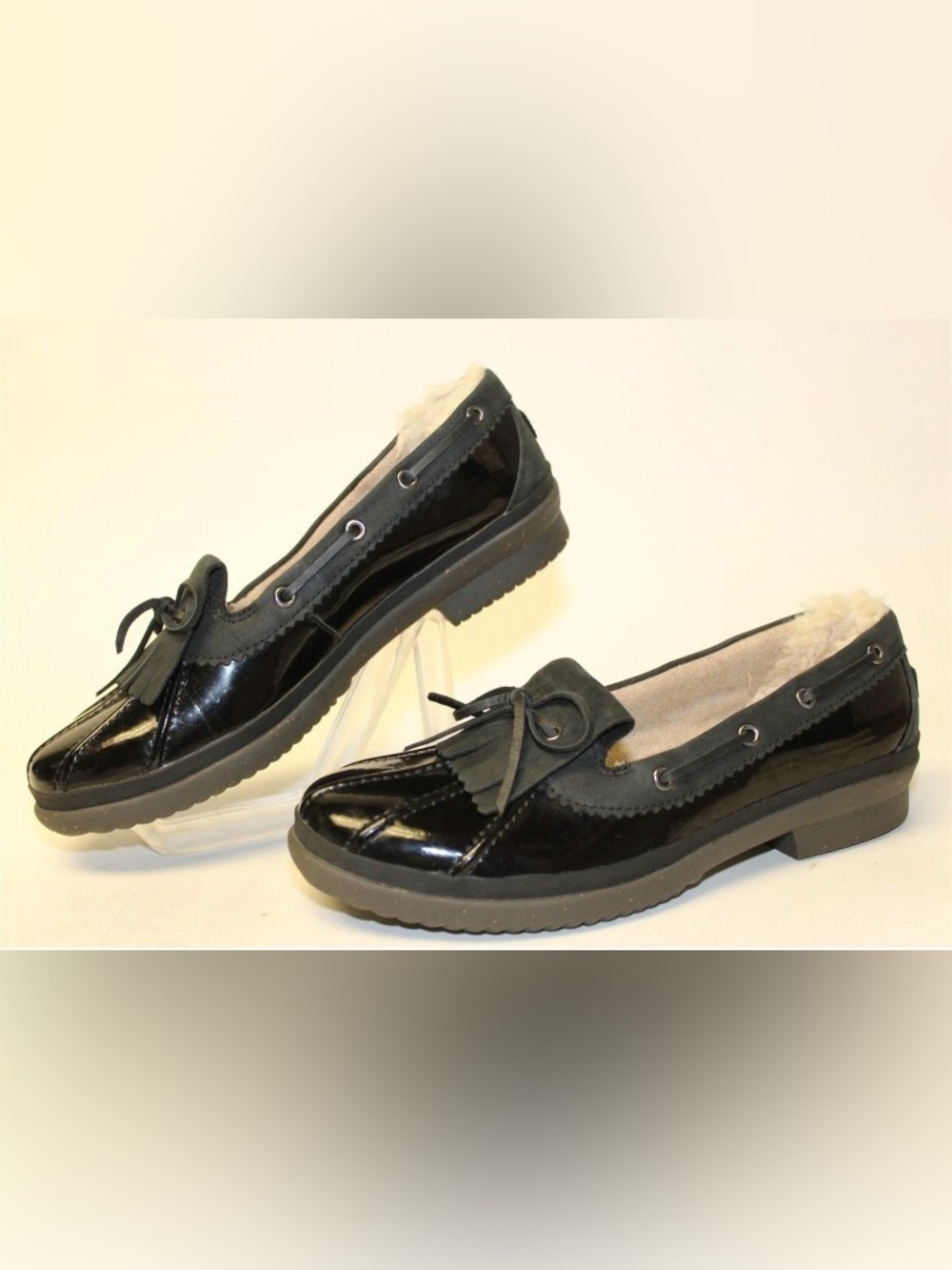 UGG Haylie Waterproof Loafer Womens 8.5 39.5 Patent Shearling Duck Shoes 1012215